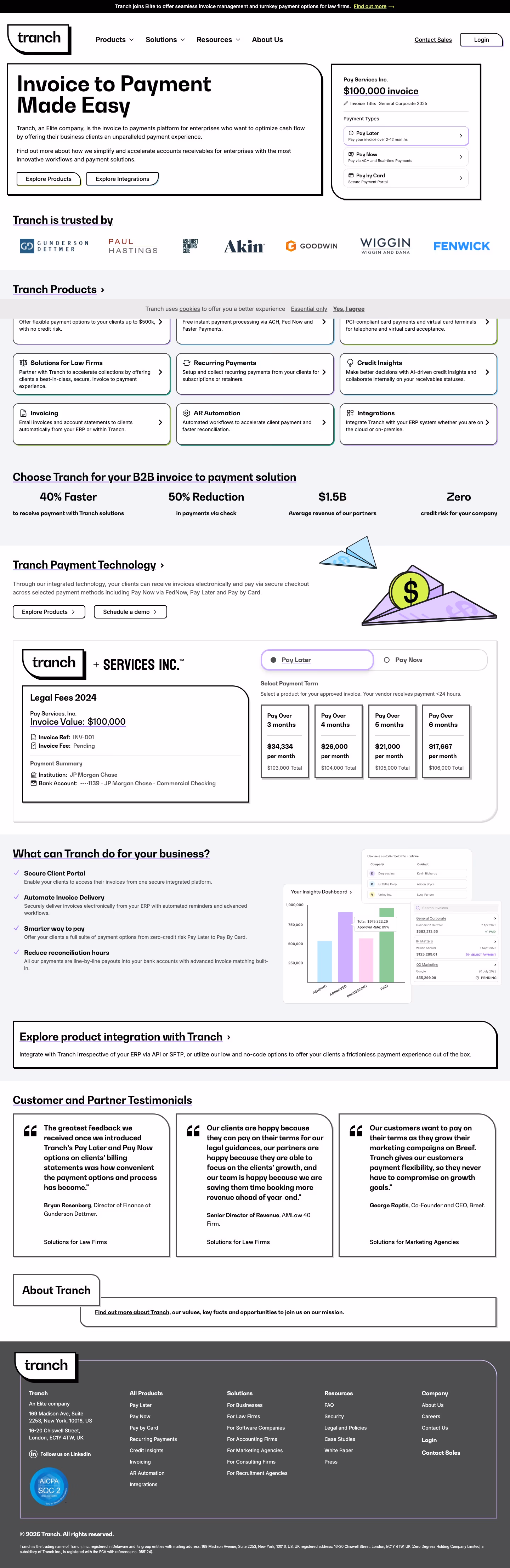 Tranch landing page design — Finance & Commerce