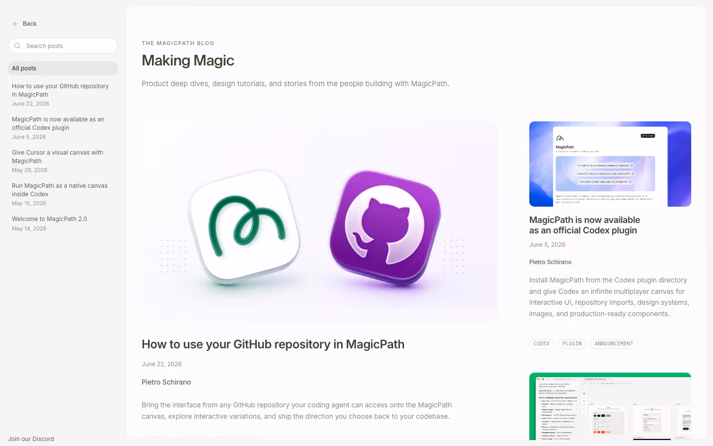 Magicpath Blog pages section design