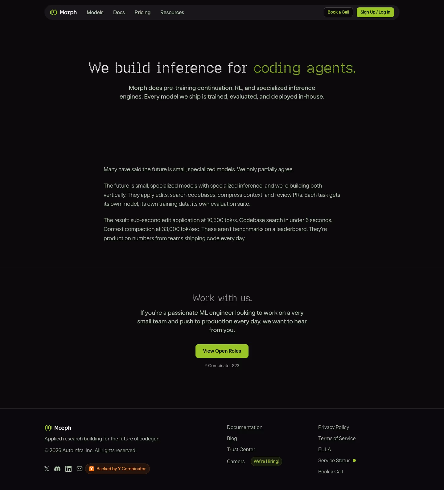 Morphllm About Us section design