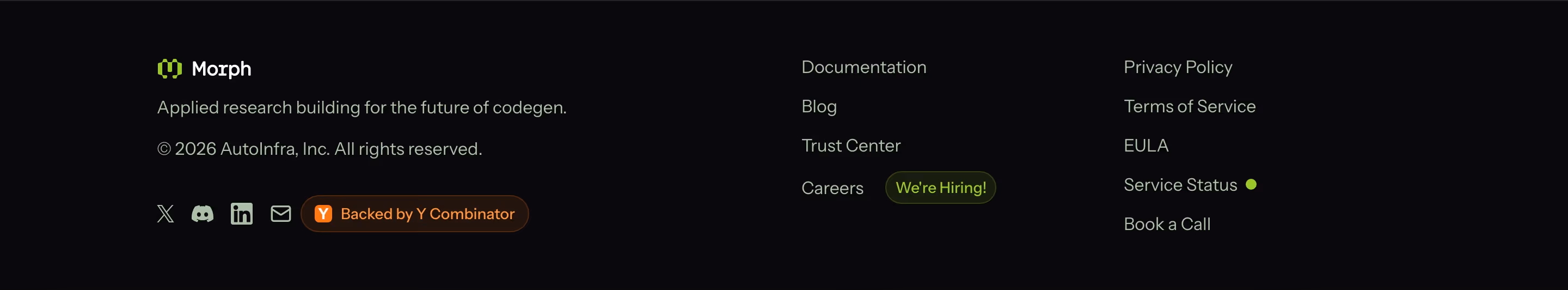 Morphllm footer design — Engineering & Infrastructure