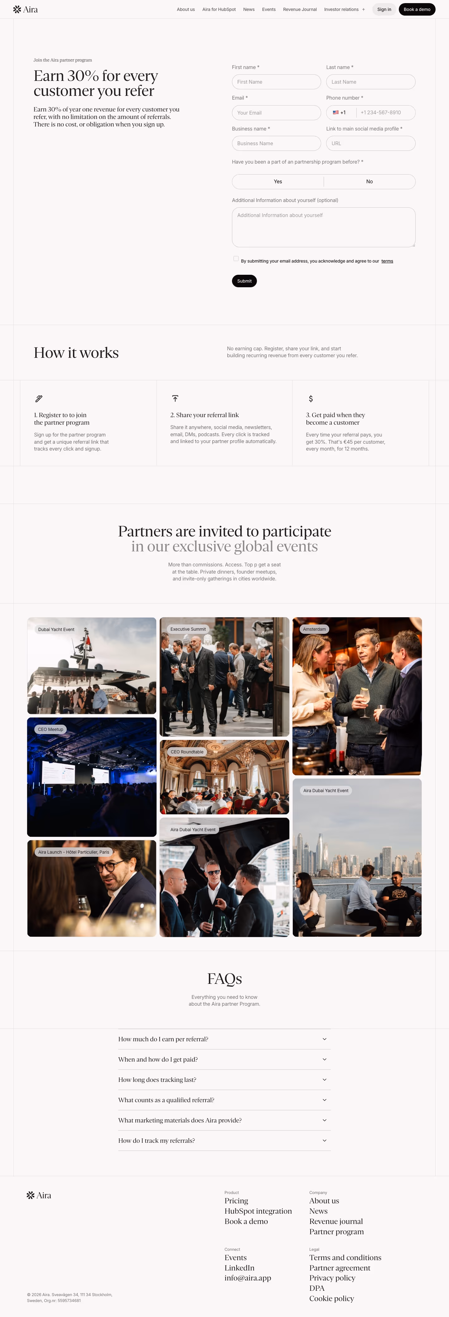 Aira Affiliate pages section design