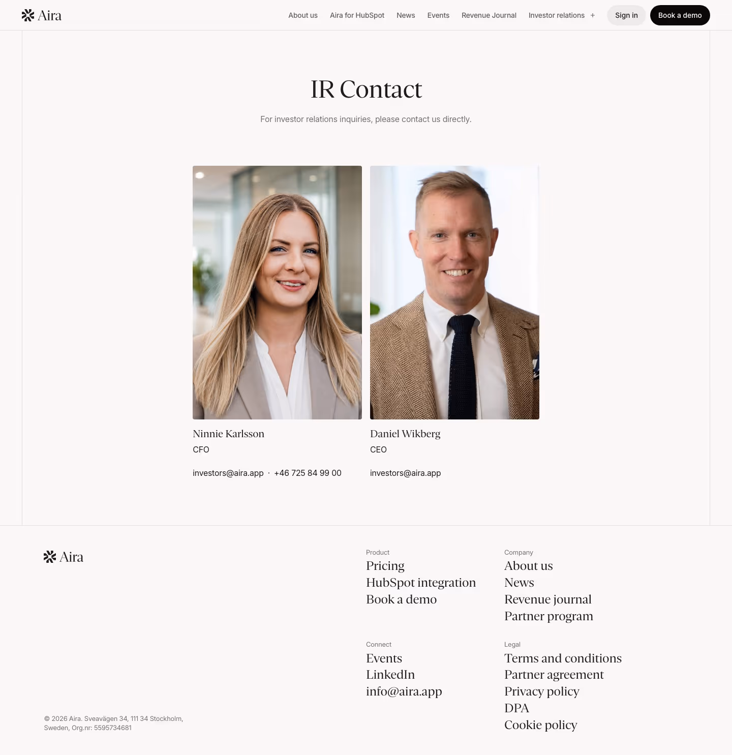 Aira Contact Us section design