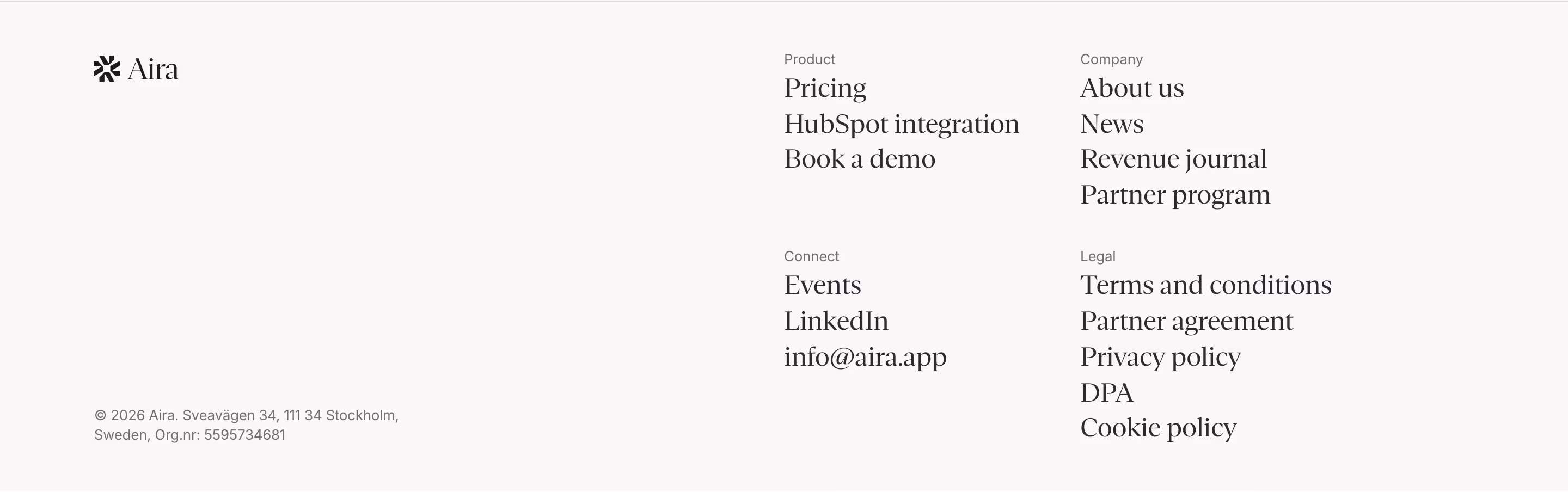 Aira footer design — Sales & Support