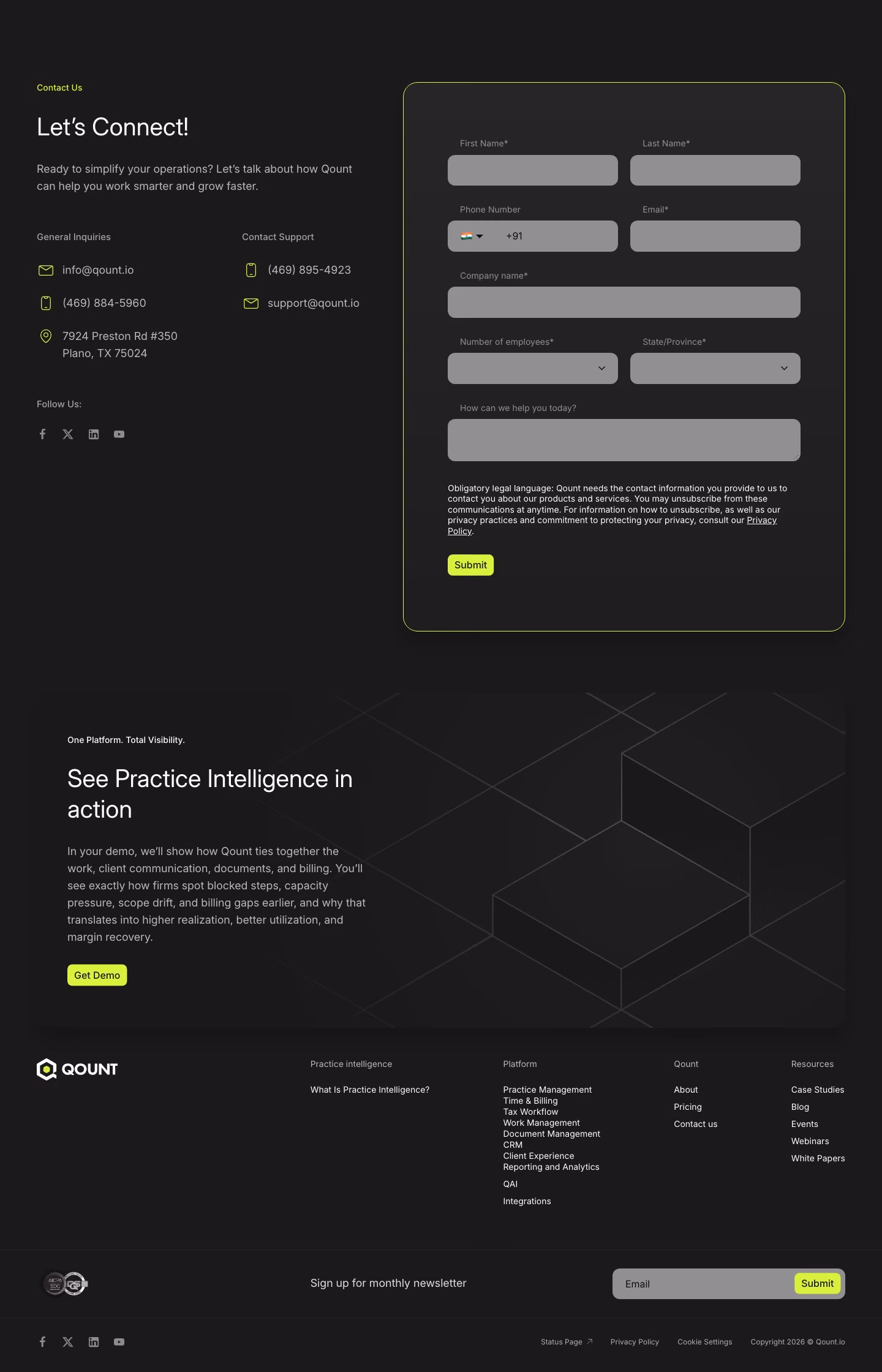 Qount Contact Us section design