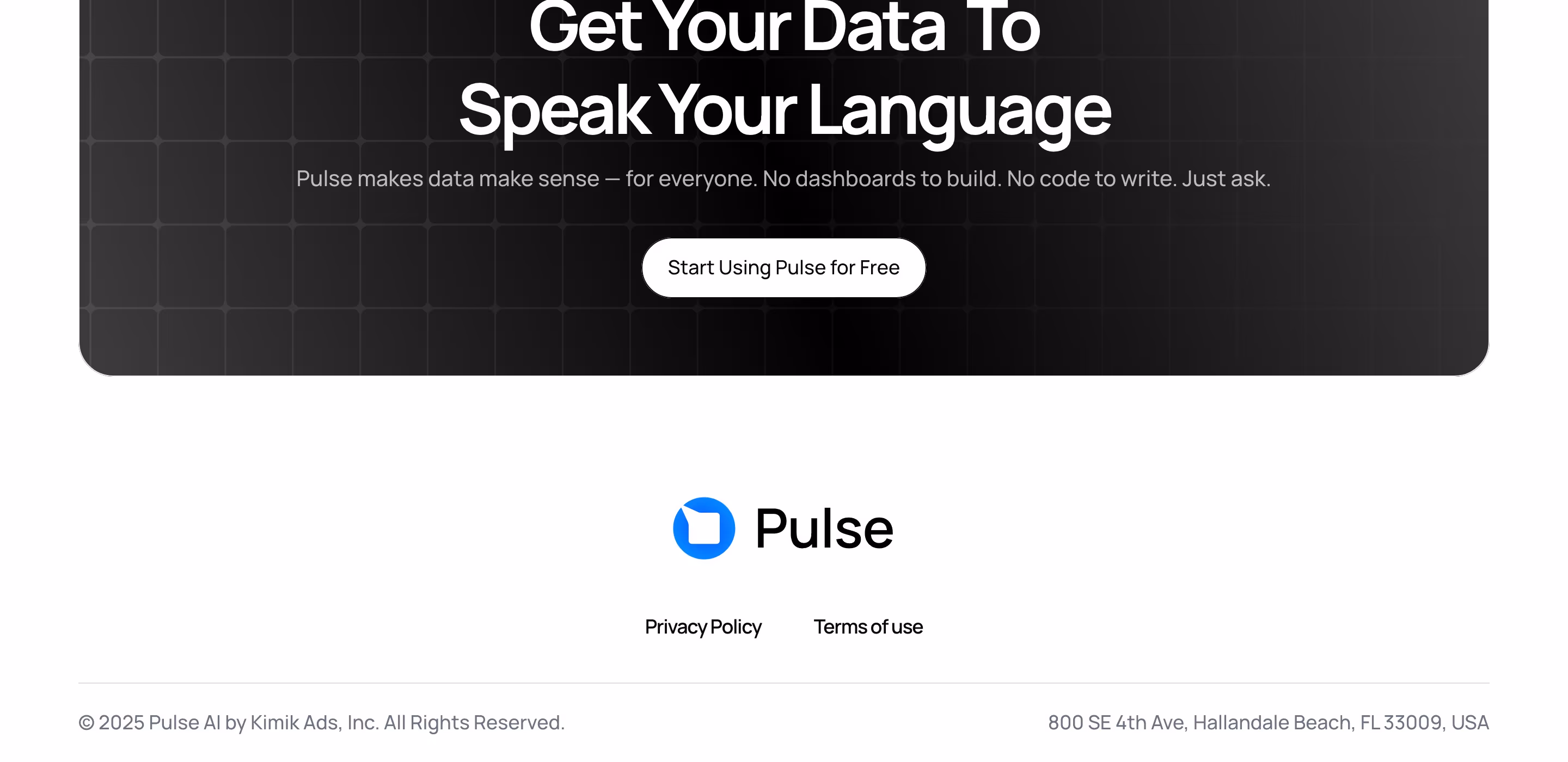 Usepulseai footer design — Data & Analytics
