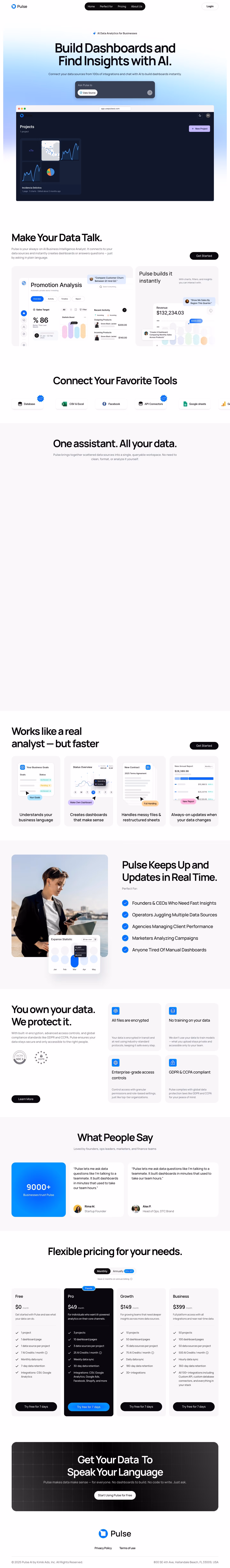 Usepulseai landing page design — Data & Analytics