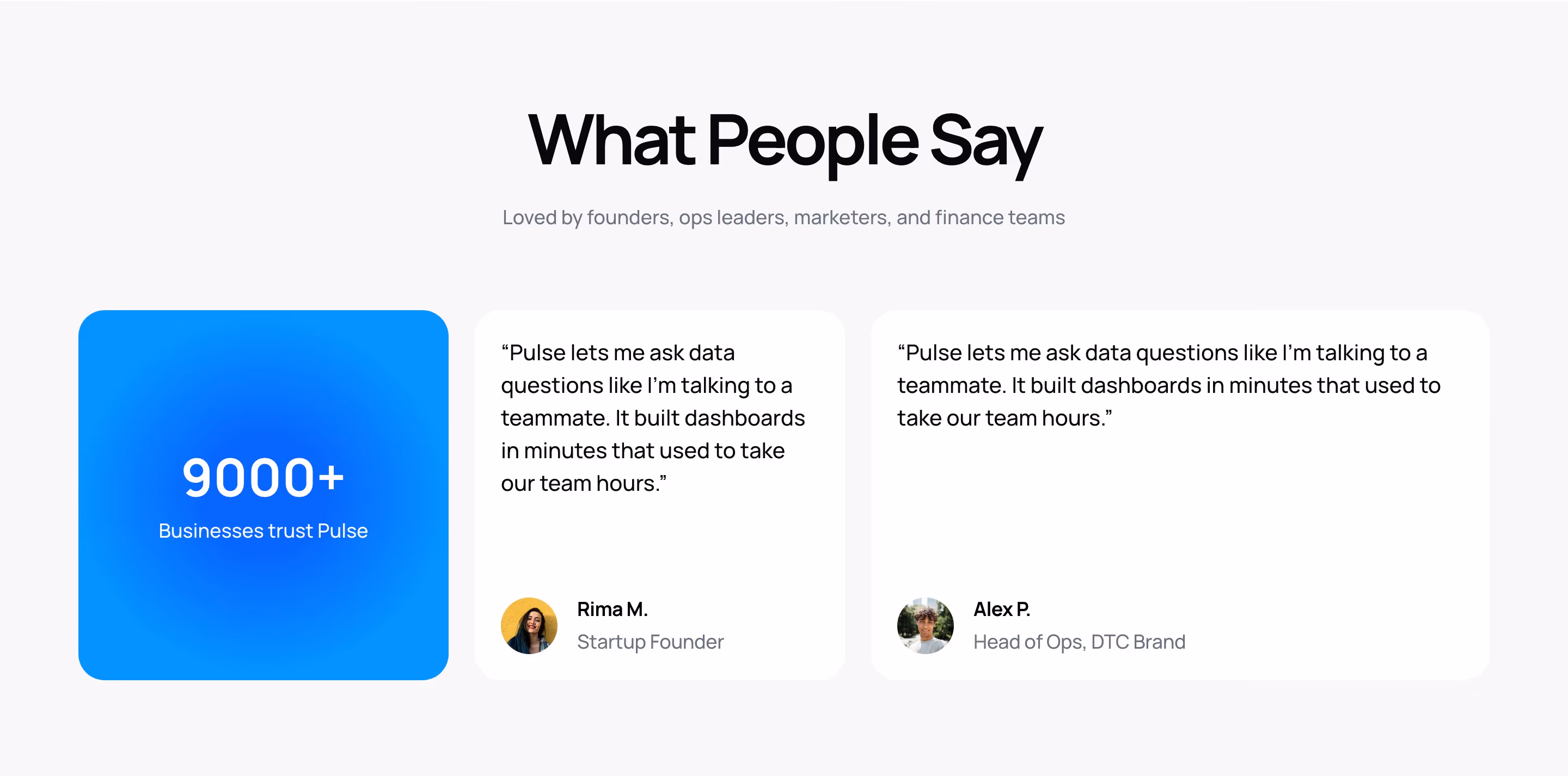 Usepulseai testimonial design — Data & Analytics