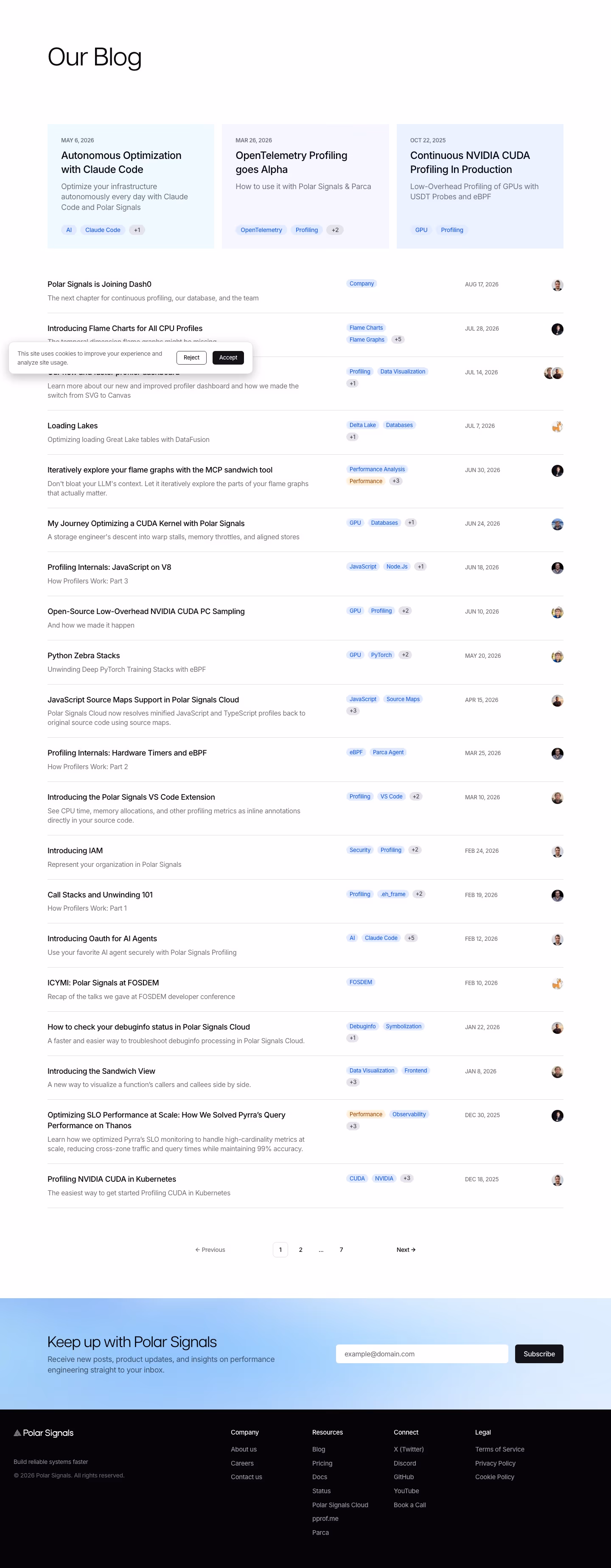 Polarsignals Blog pages section design
