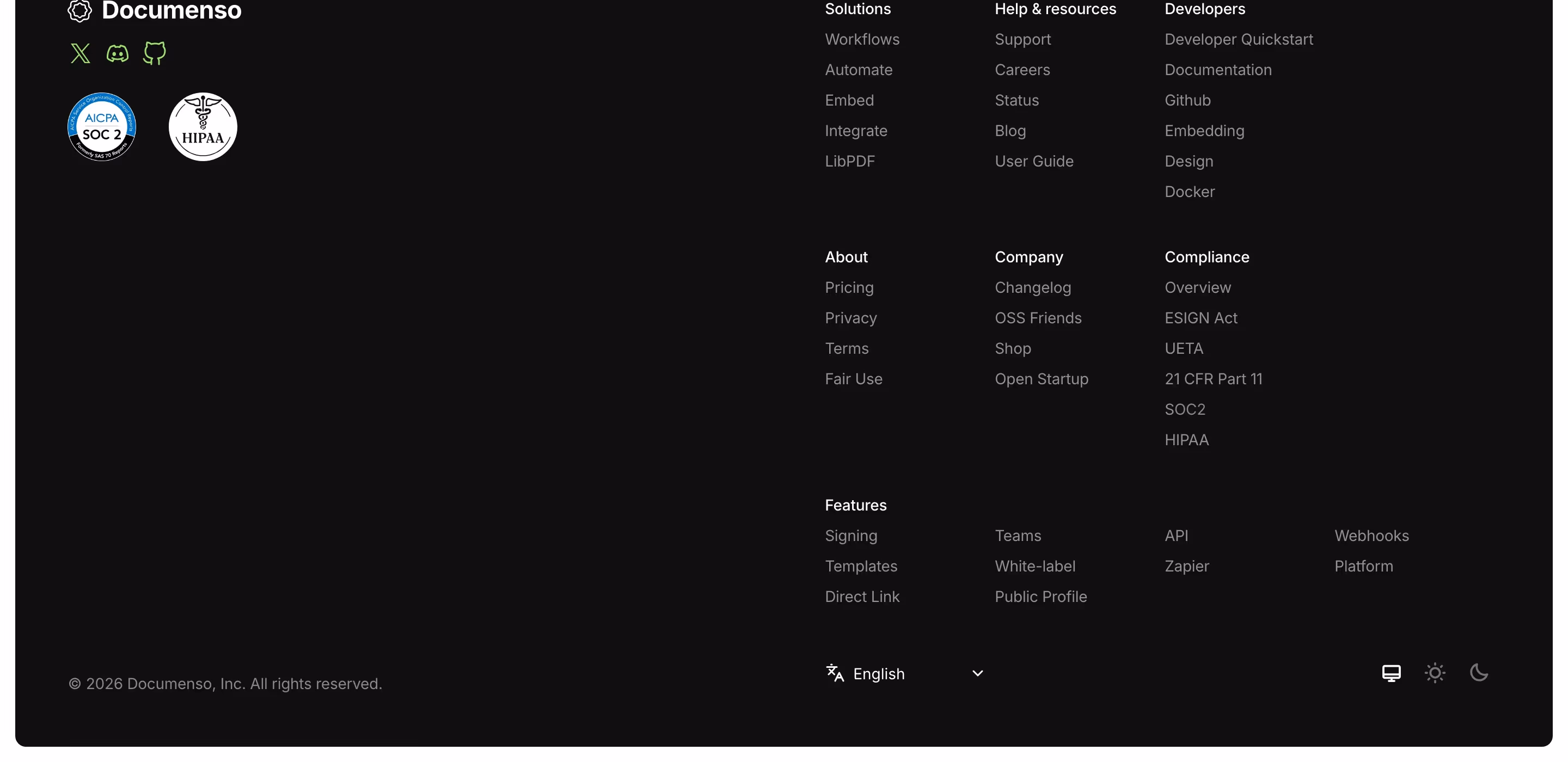 Documenso Footers section design