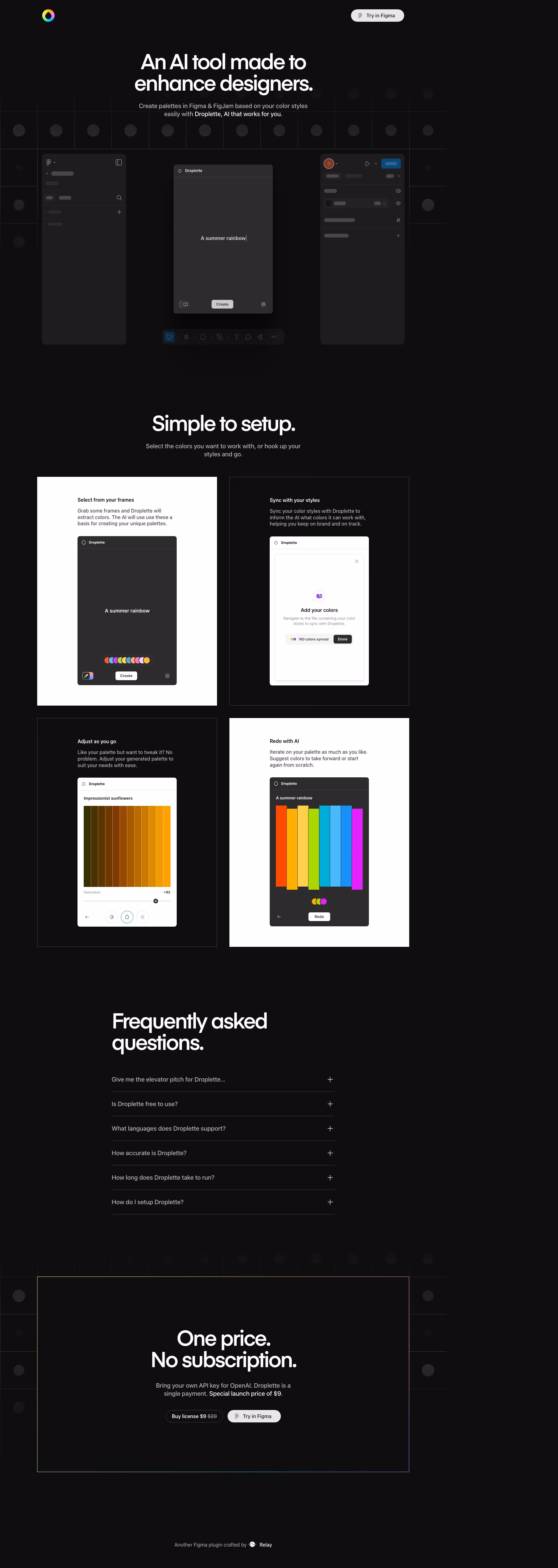 Droplette landing page design