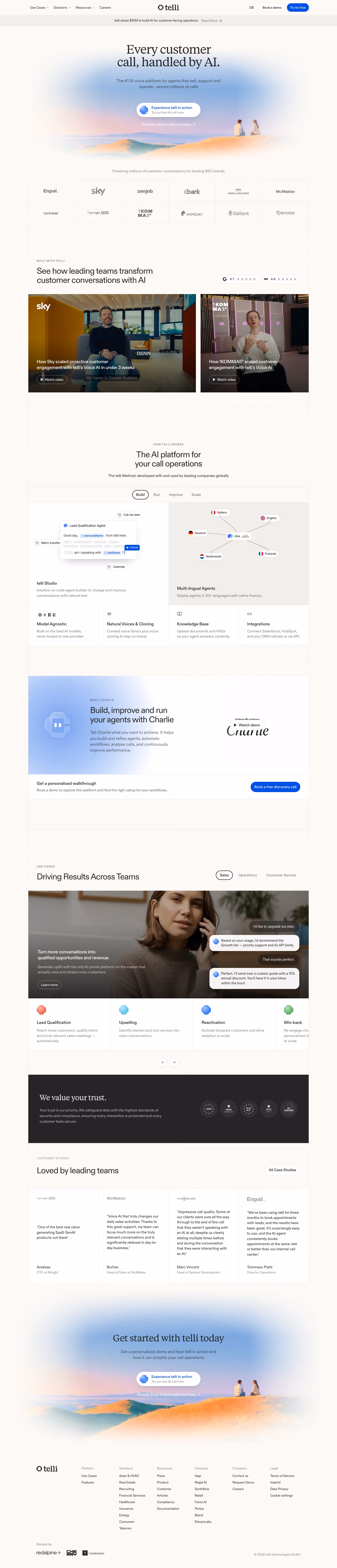 Telli landing page design — Sales & Support