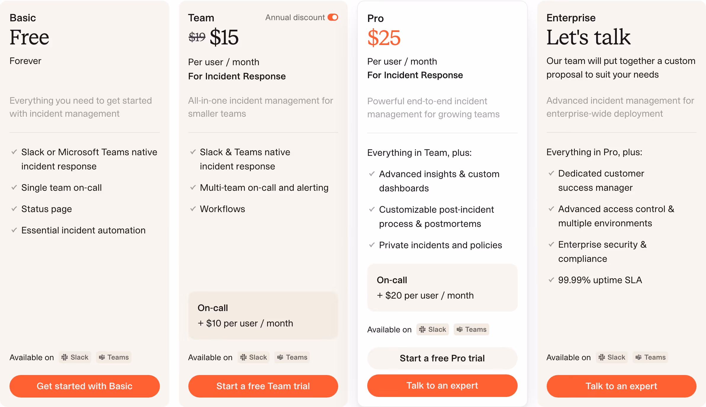 Incident Pricing section design