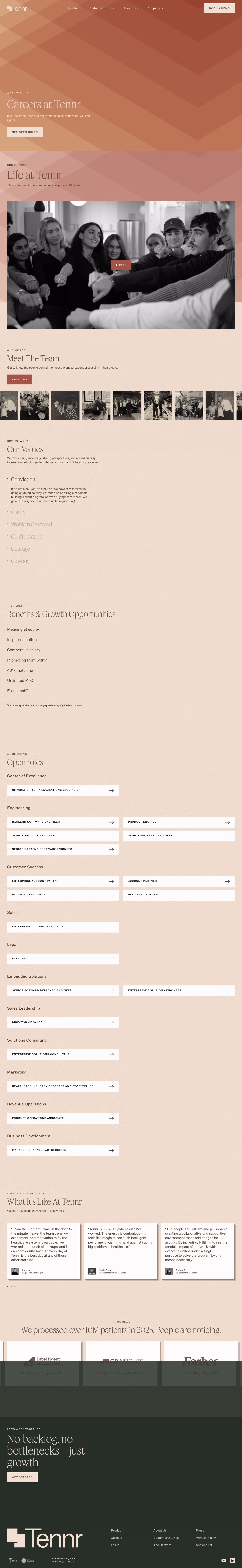 Tennr Careers pages section design