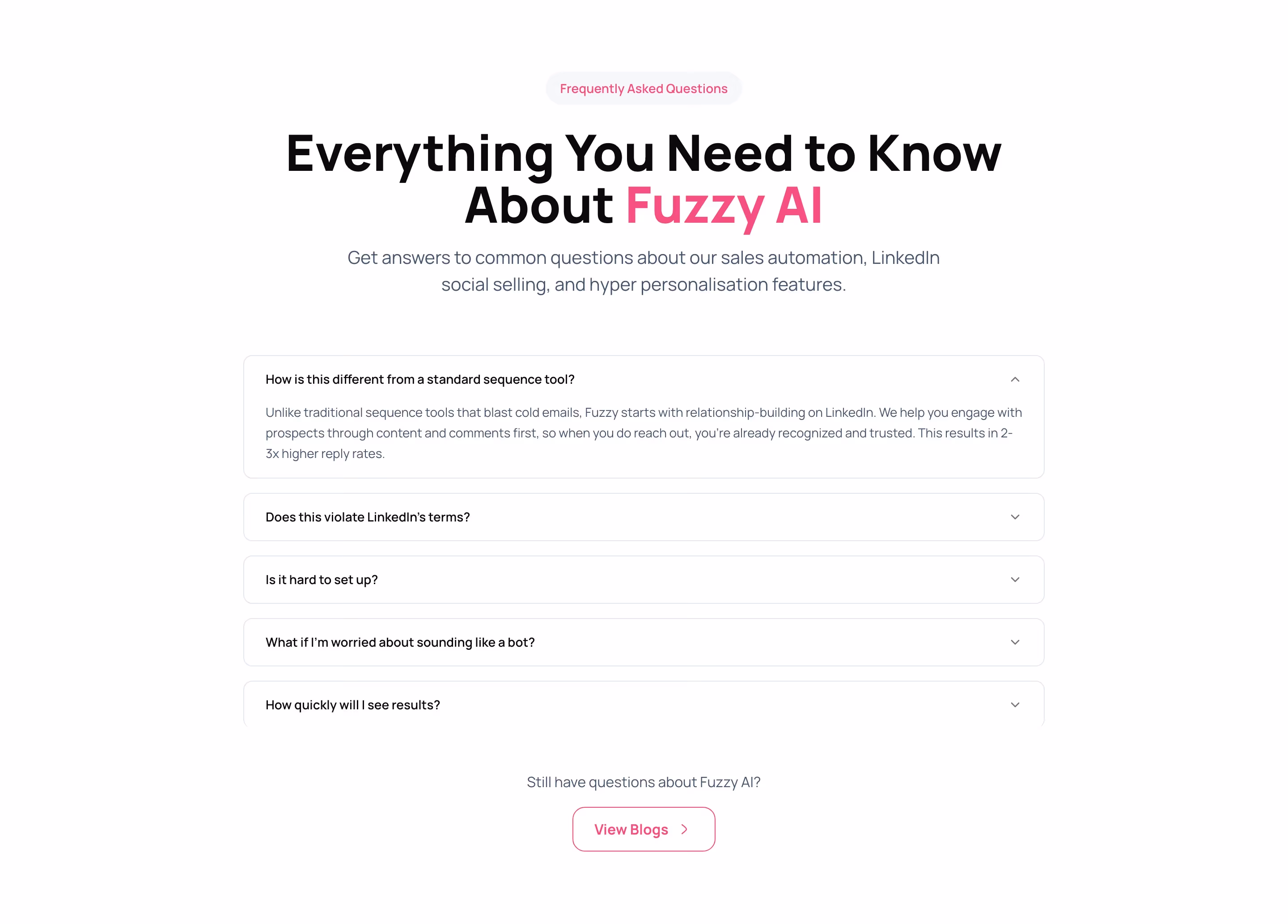 Getfuzzy faq design — Sales & Support