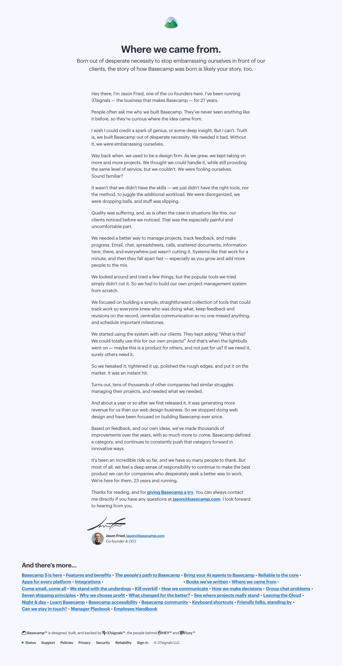 Basecamp about-us — Productivity & Collaboration
