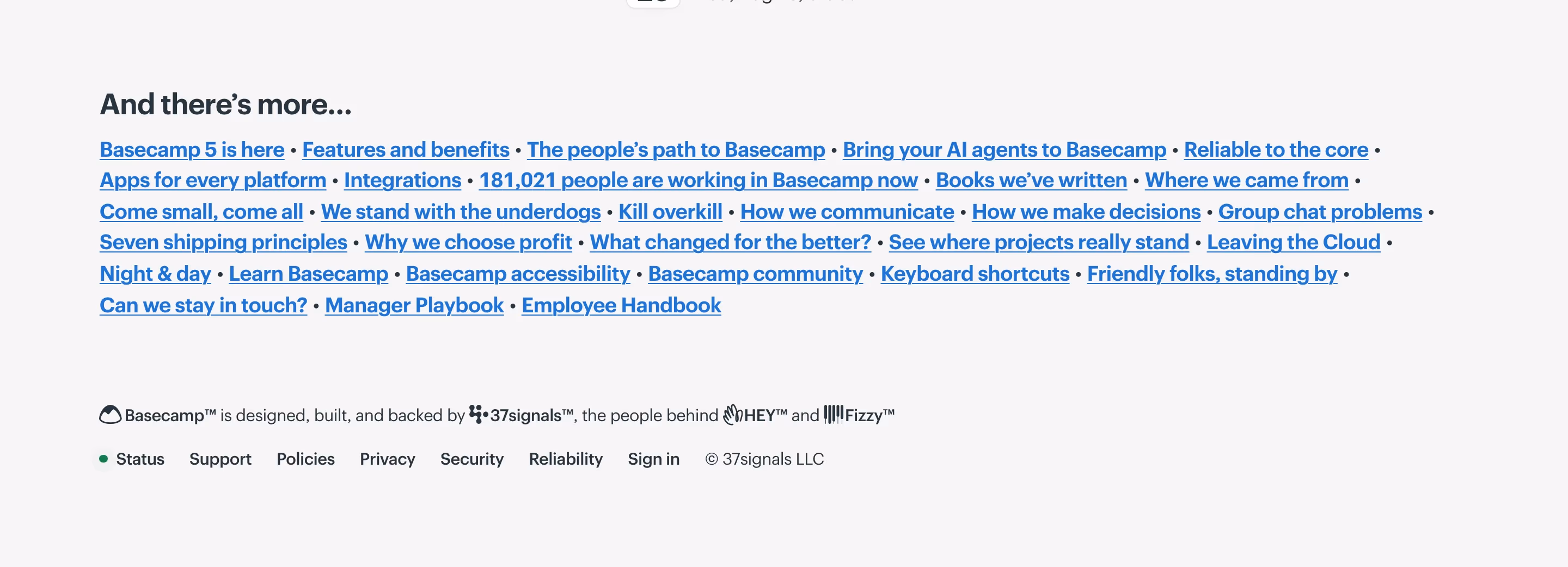 Basecamp footer design — Productivity & Collaboration