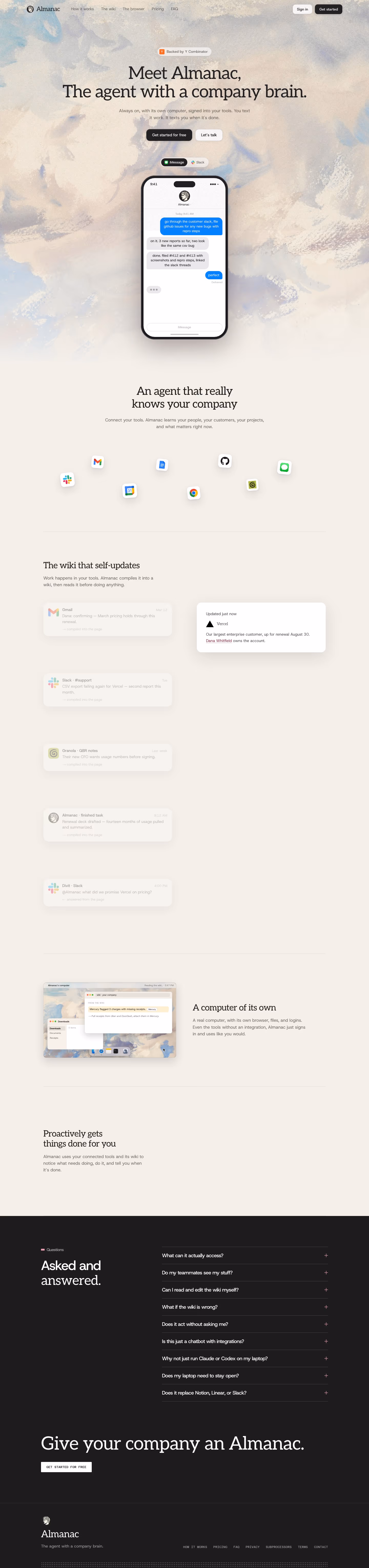 Usealmanac landing page design — Productivity & Collaboration
