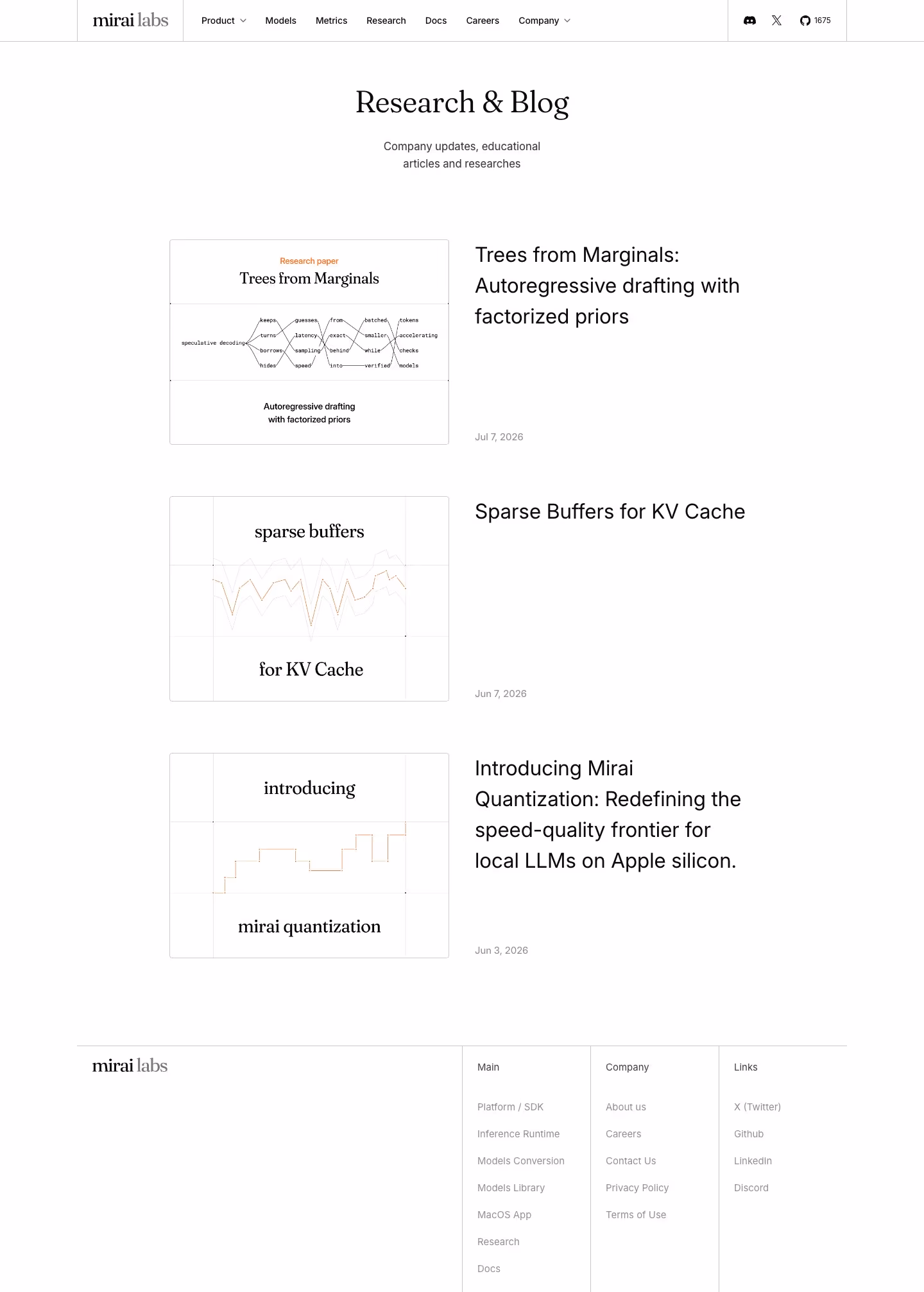 Mirai Blog pages section design