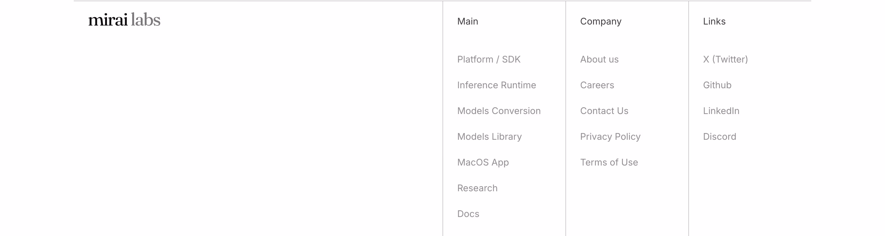 Mirai footer design — Engineering & Infrastructure