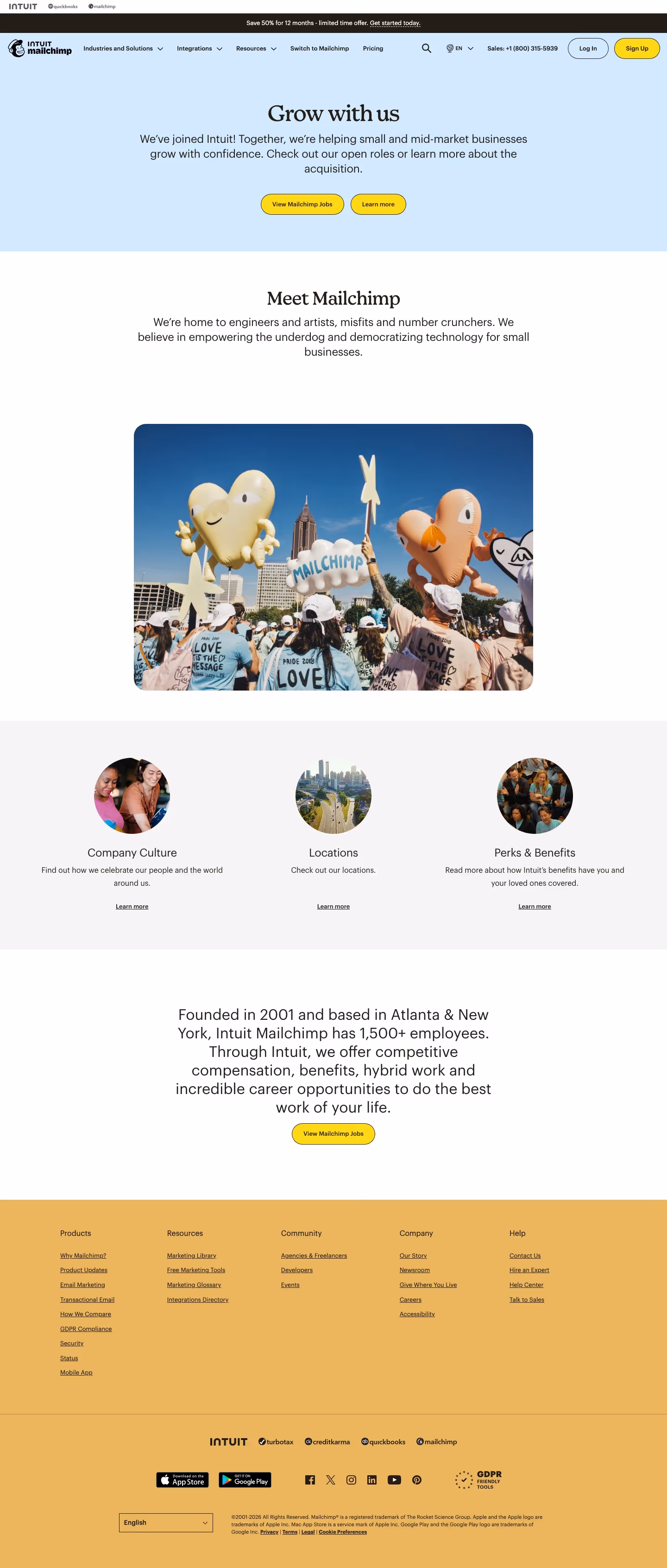 Mailchimp Careers pages section design