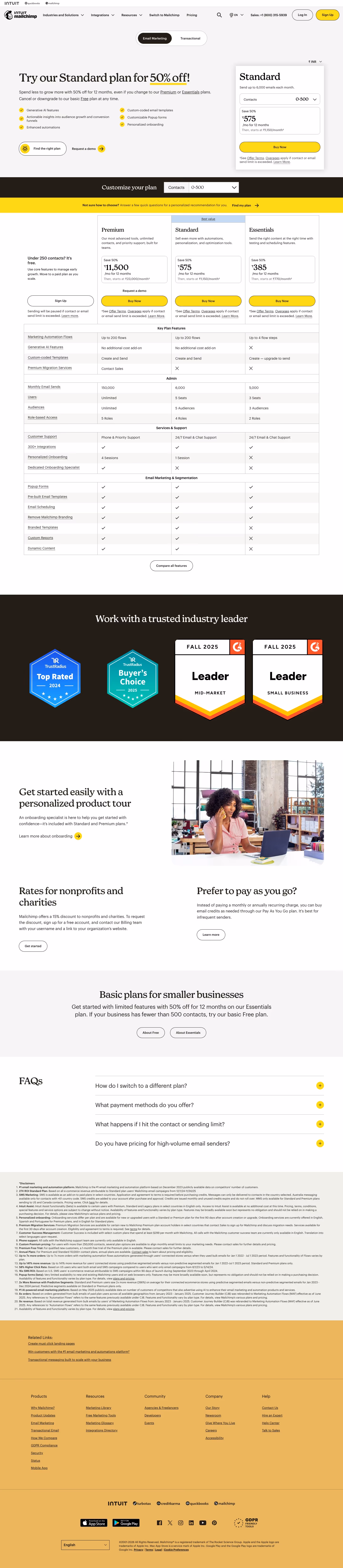 Mailchimp Pricing & Plans section design