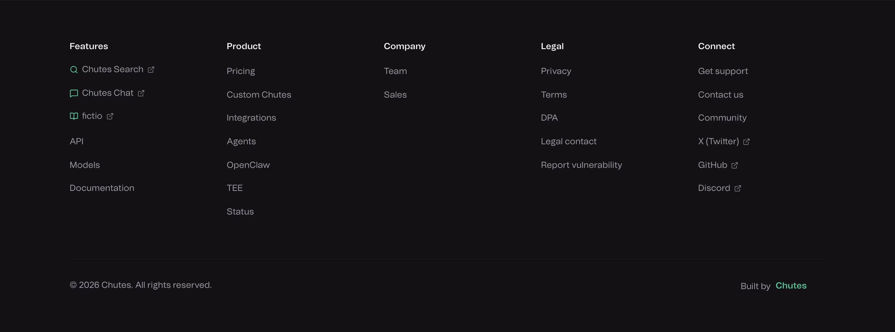 Chutes footer design — Engineering & Infrastructure