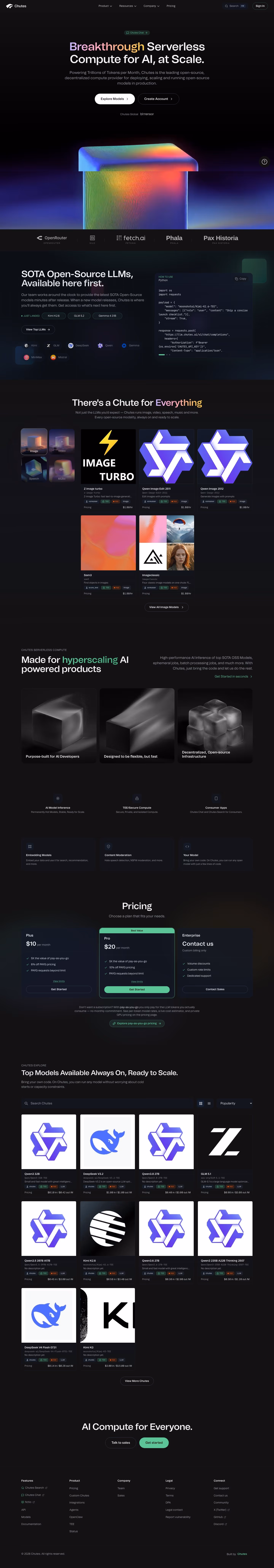 Chutes full landing page screenshot (desktop)