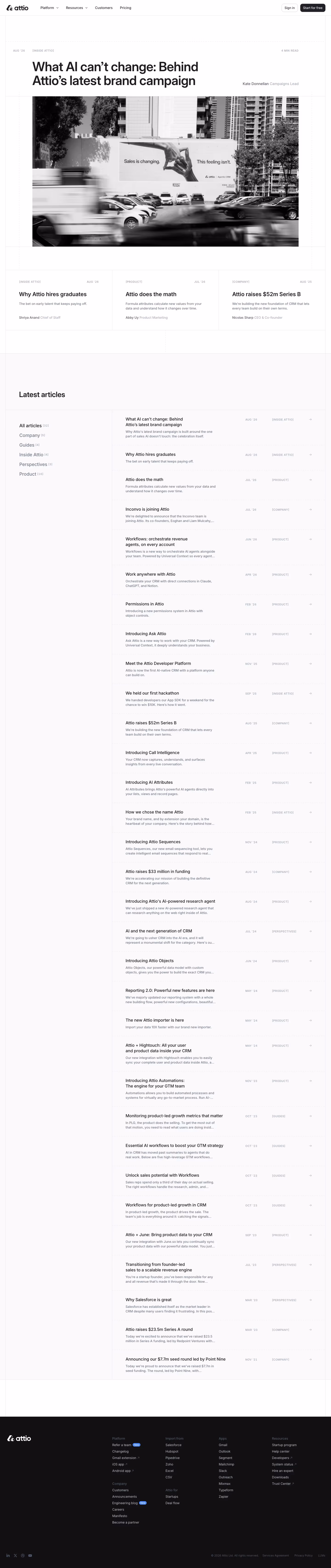 Attio Blog pages section design