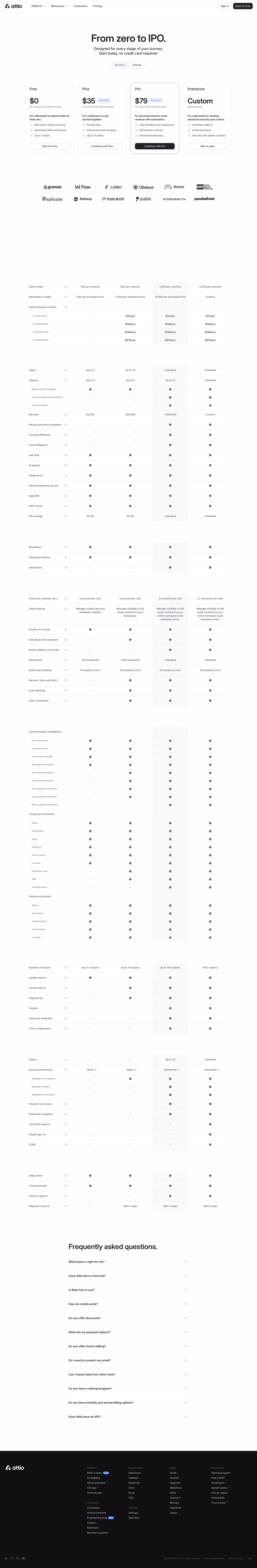 Attio Pricing & Plans section design