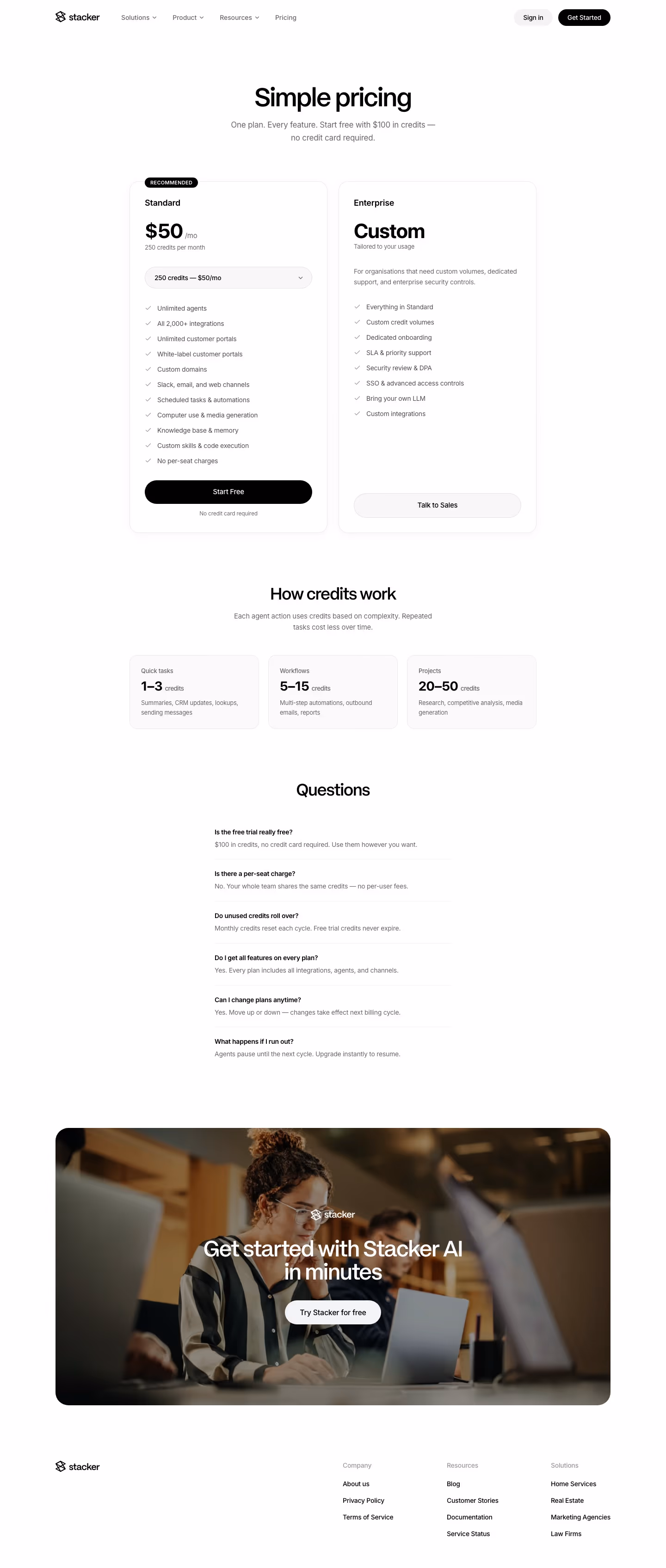 Stacker Pricing & Plans section design