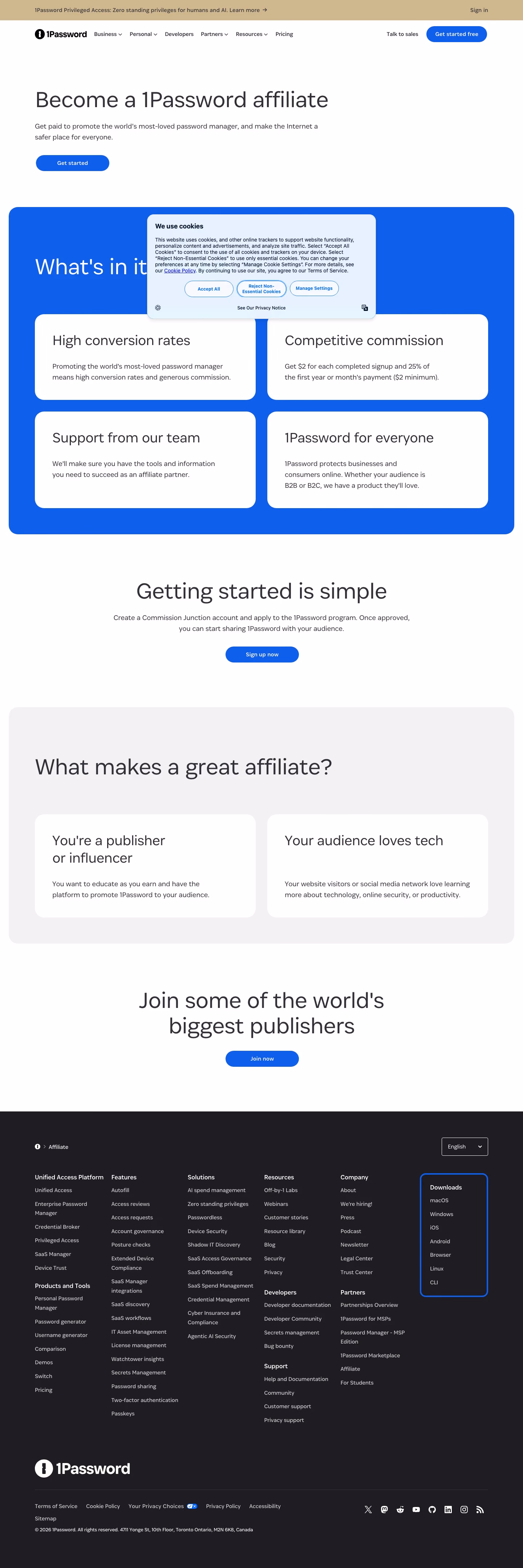 1password Affiliate pages section design