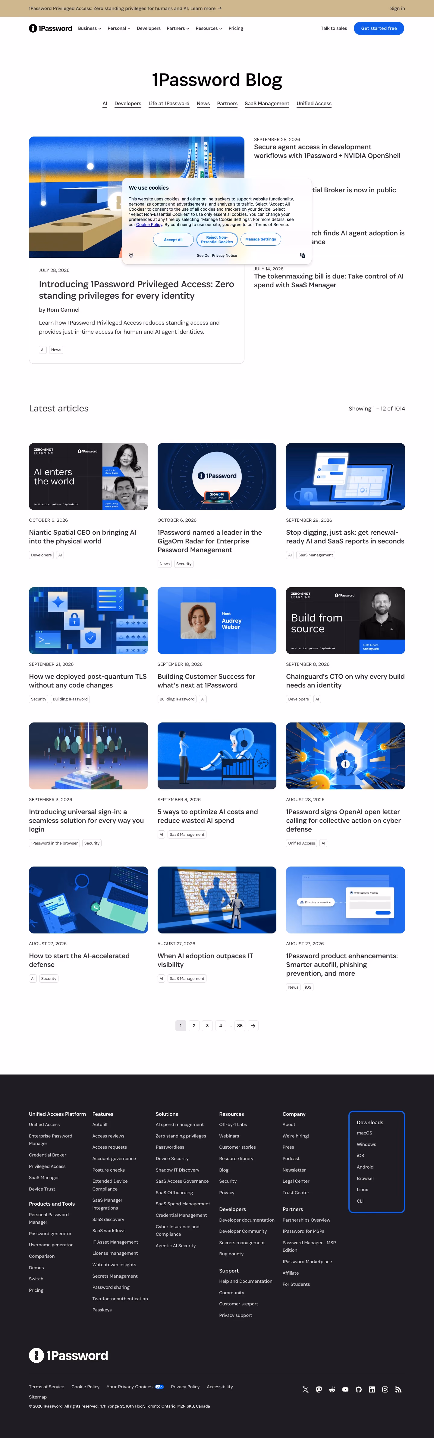 1password Blog pages section design