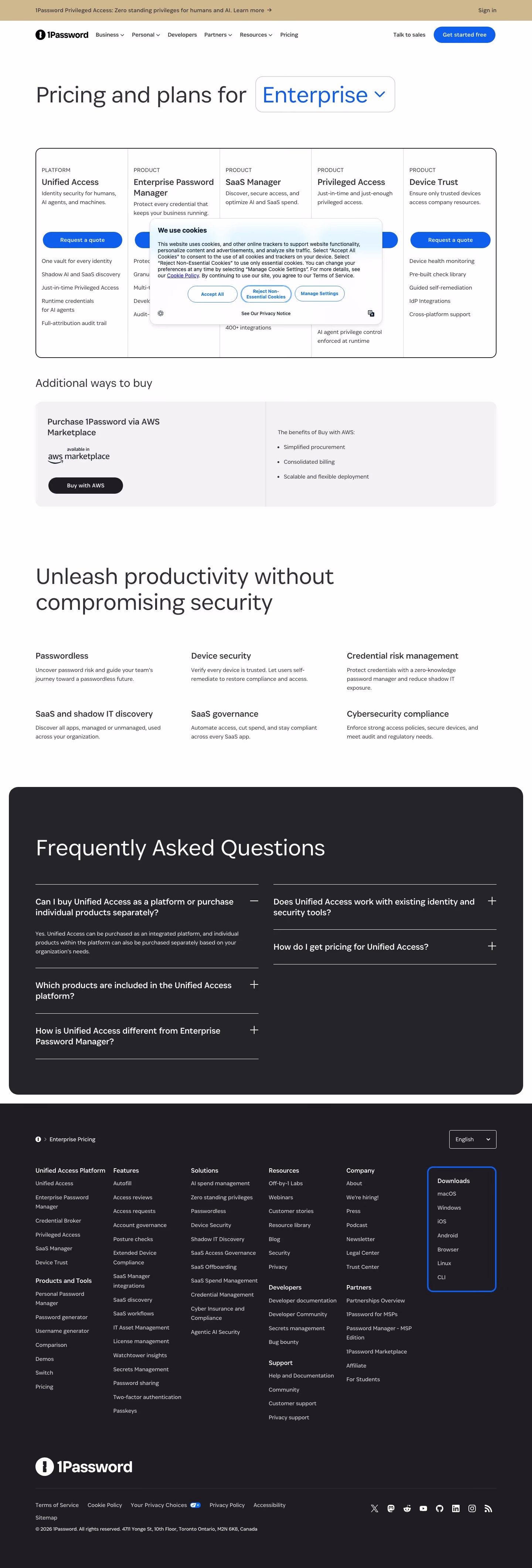 1password Pricing & Plans section design