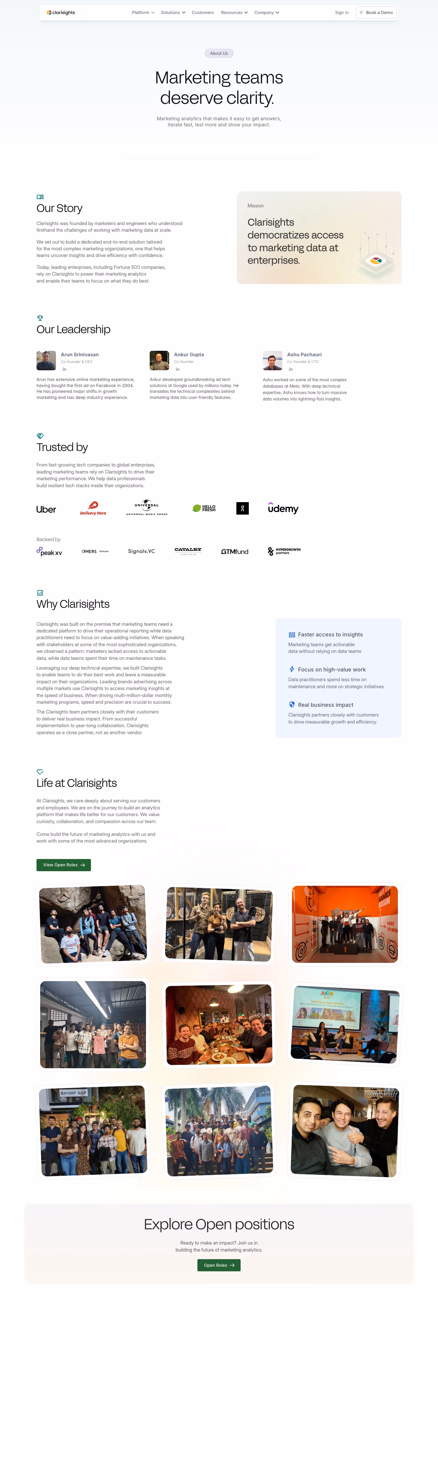 Clarisights About Us section design