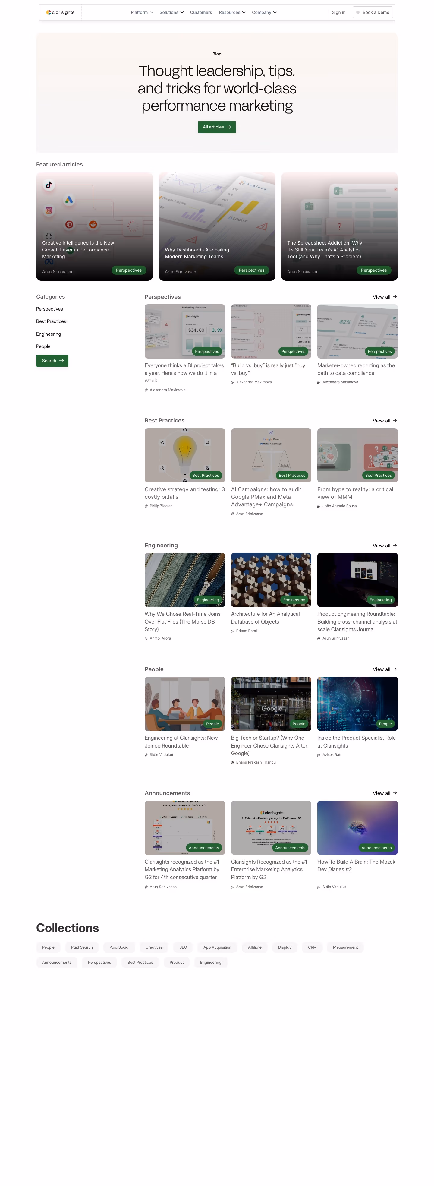 Clarisights Blog pages section design