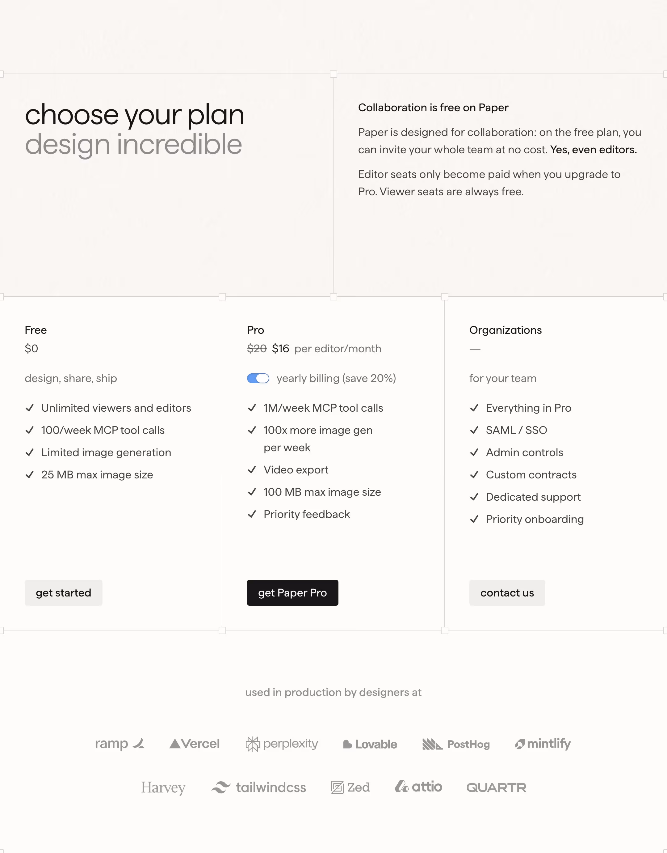 Paper Pricing section design