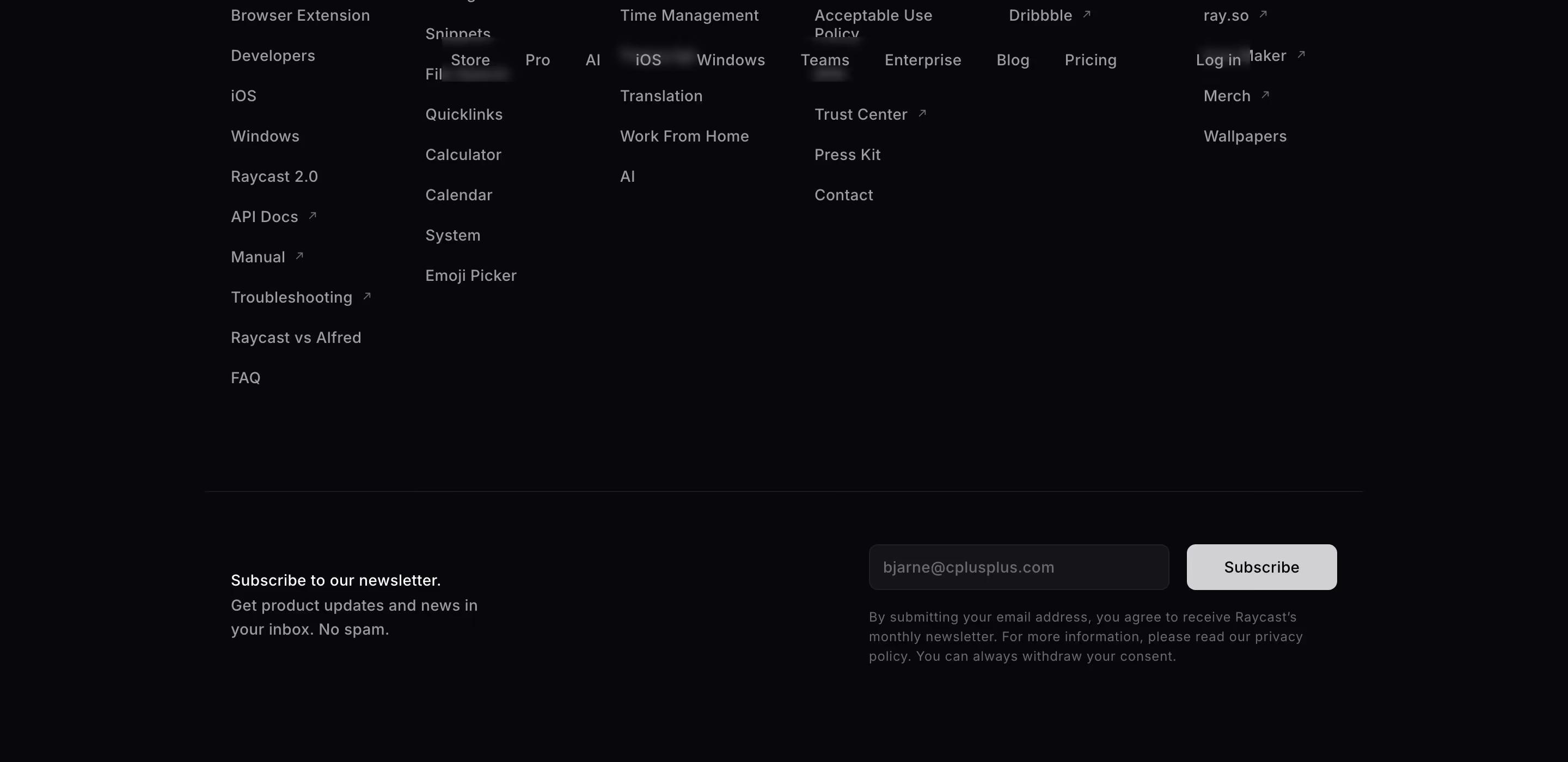 Raycast footer design — Productivity & Collaboration