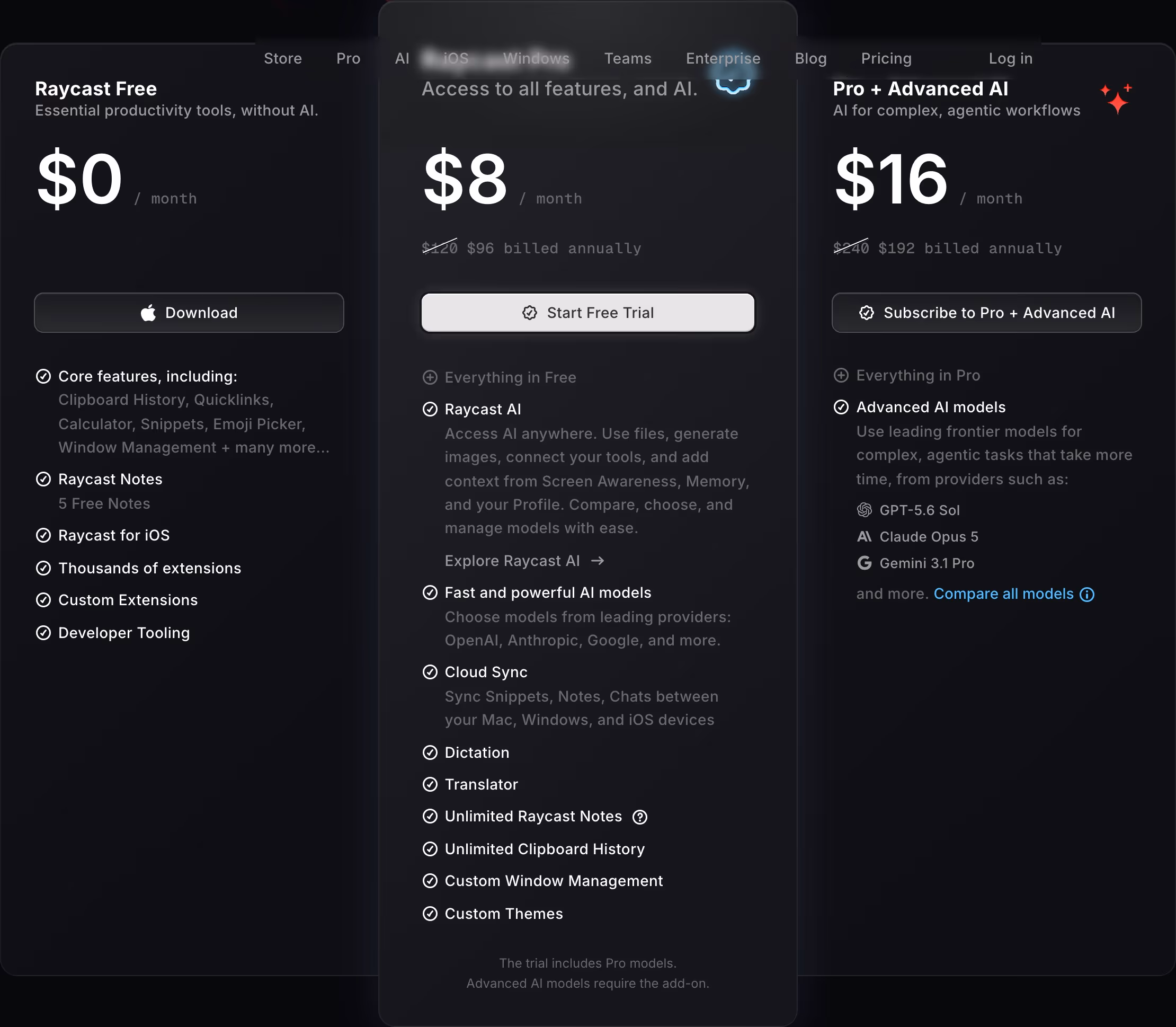 Raycast pricing design — Productivity & Collaboration