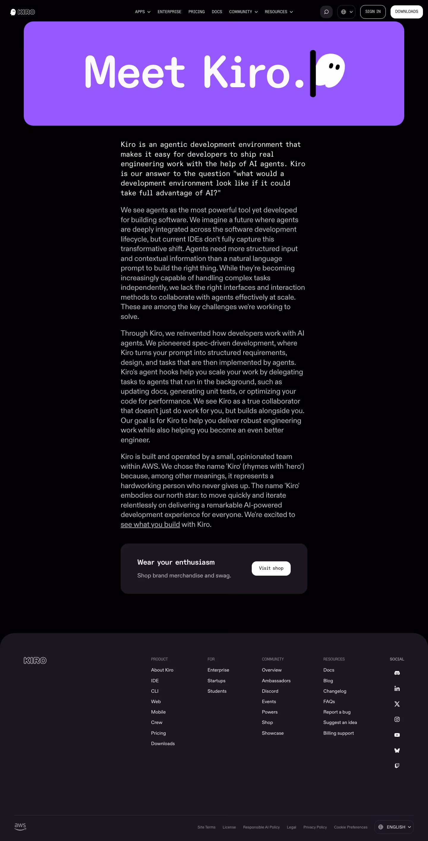 Kiro About Us section design