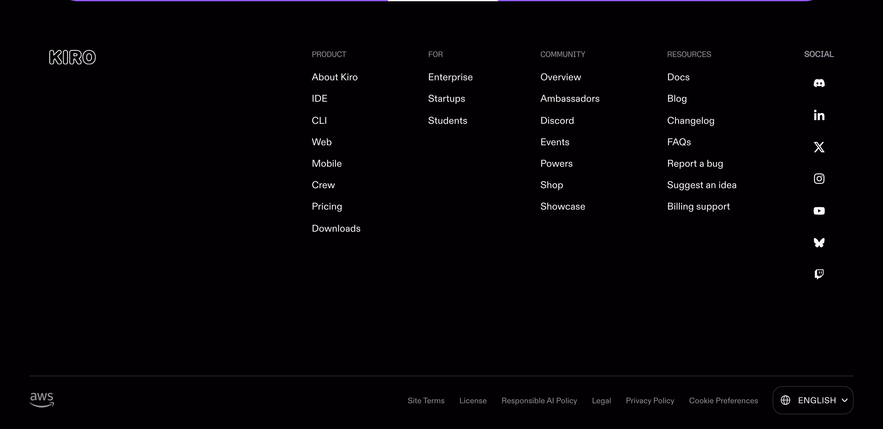 Kiro footer design — Engineering & Infrastructure