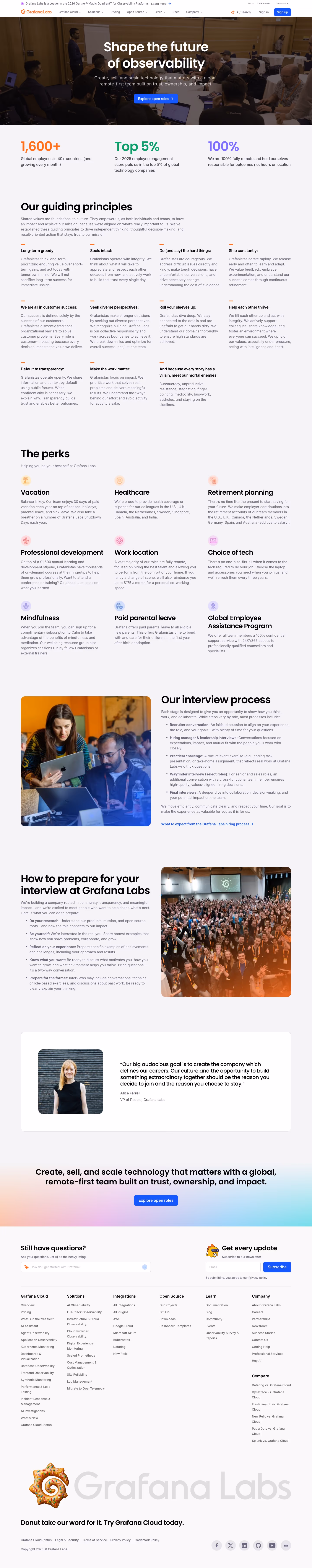 Grafana Careers pages section design