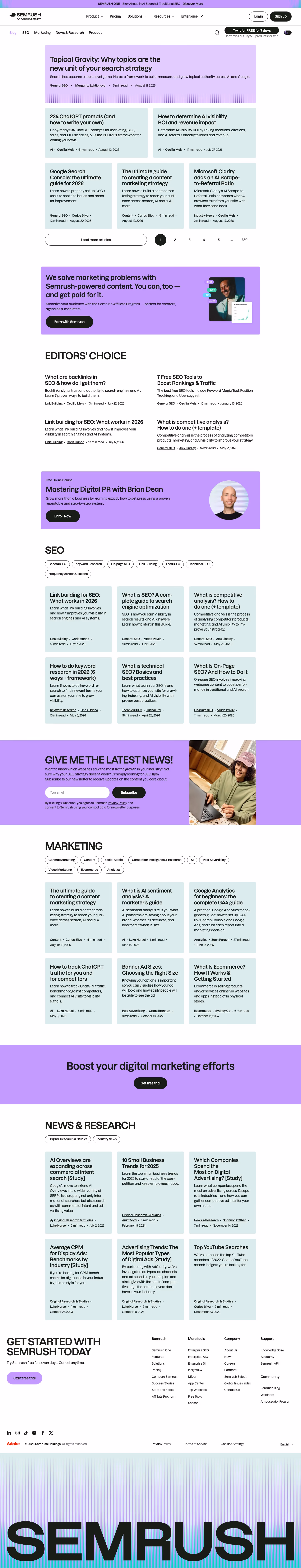 Semrush Blog pages section design