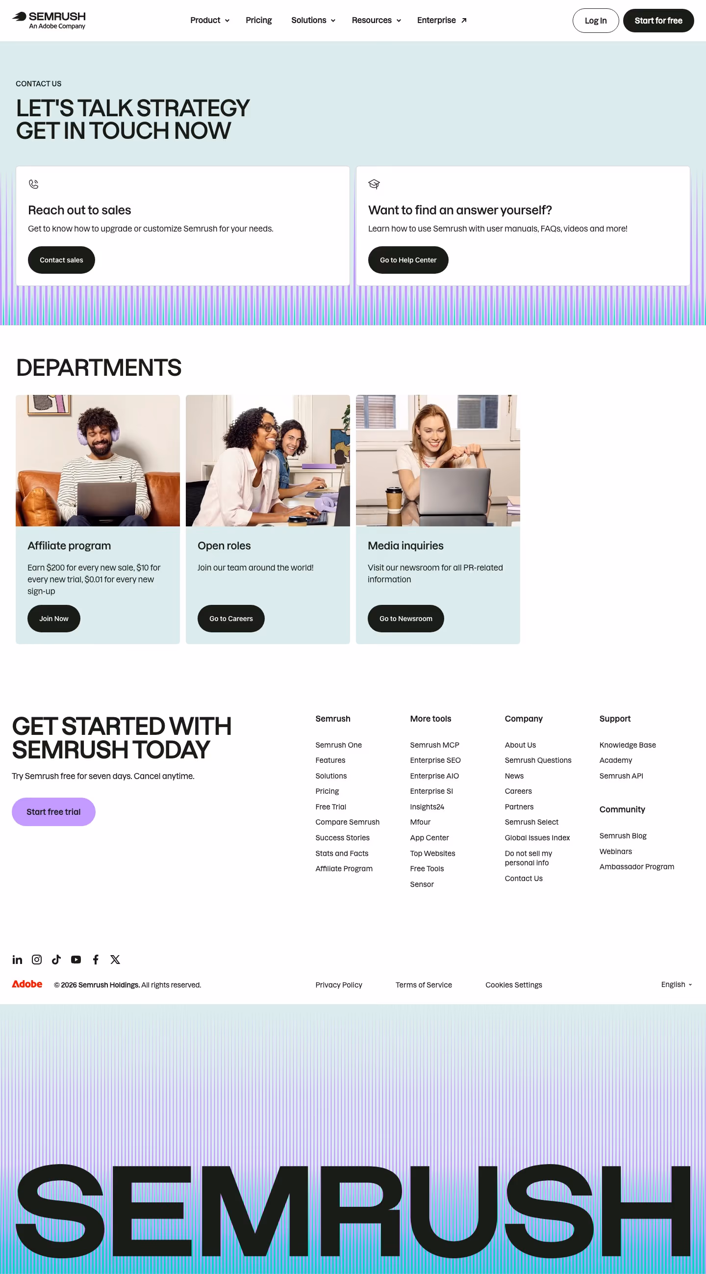 Semrush Contact Us section design