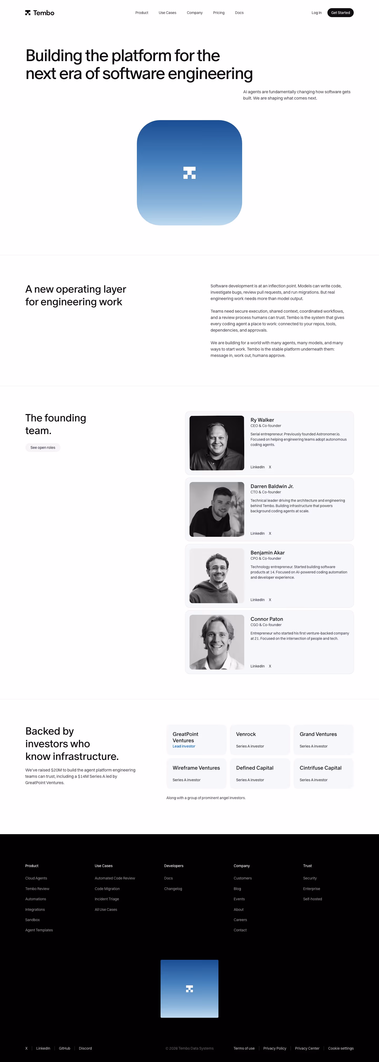 Tembo about us design — Engineering & Infrastructure