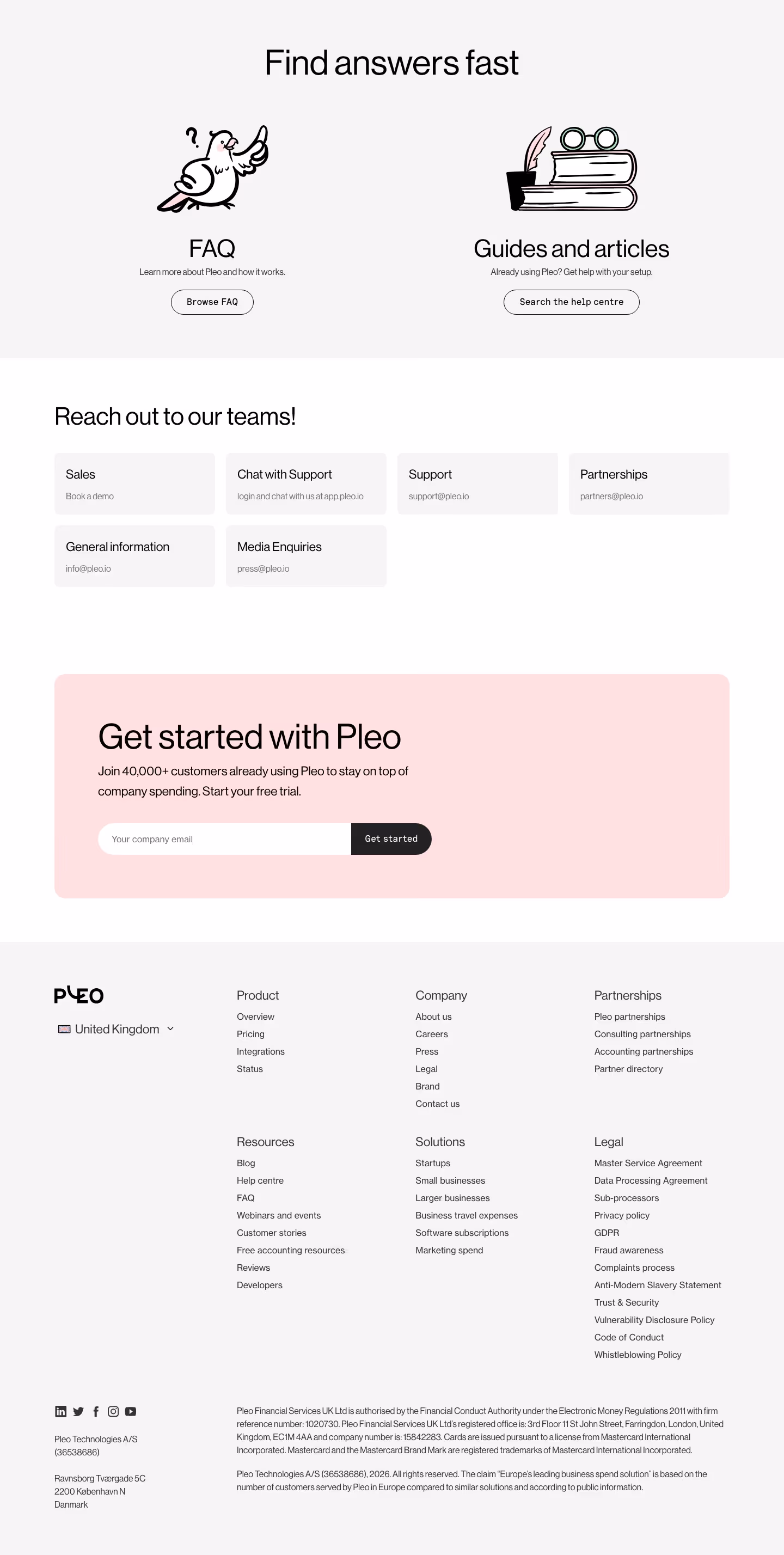 Pleo Contact Us section design