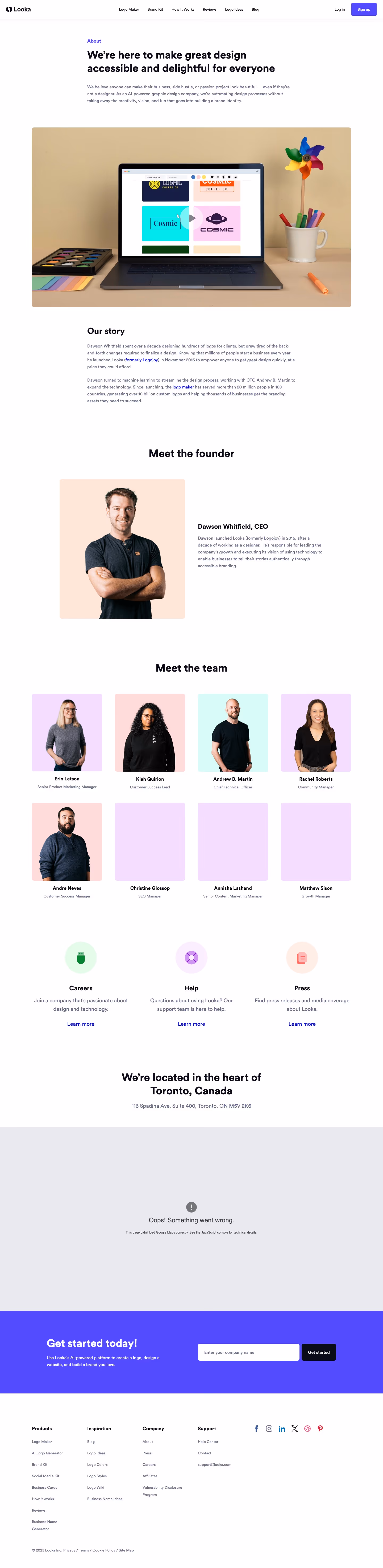 Looka About Us section design