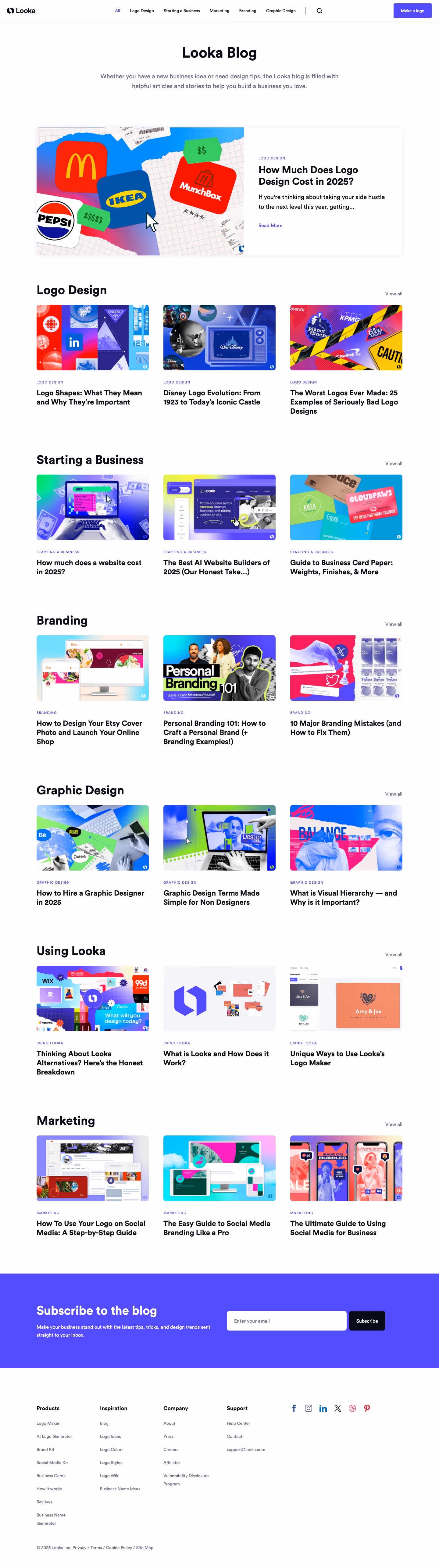 Looka Blog pages section design