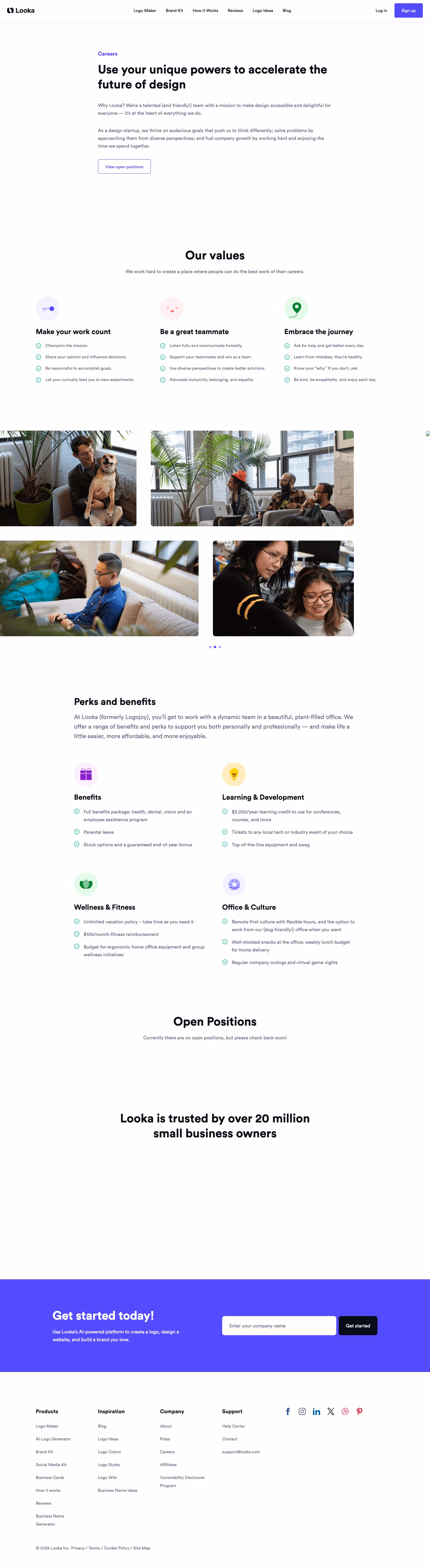Looka Careers pages section design