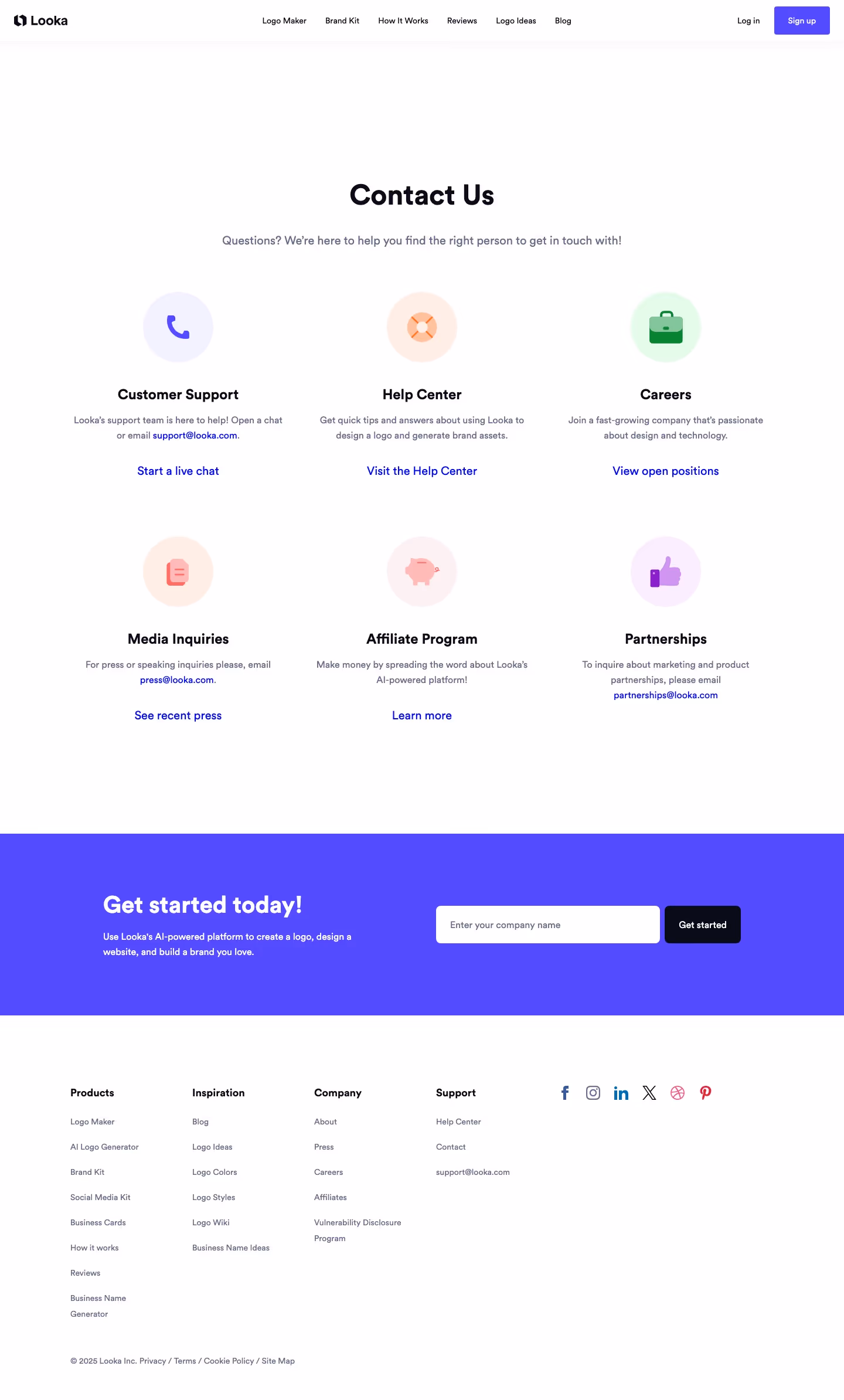 Looka Contact Us section design
