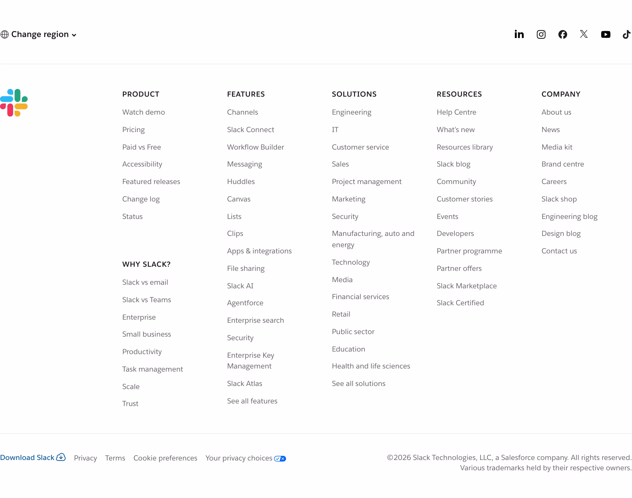 Slack footer design — Productivity & Collaboration